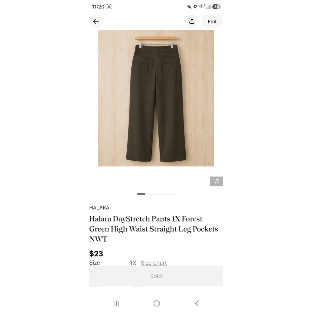Halara DayStretch Pants Forest Green High Waist Straight Leg Pockets Large Tall
